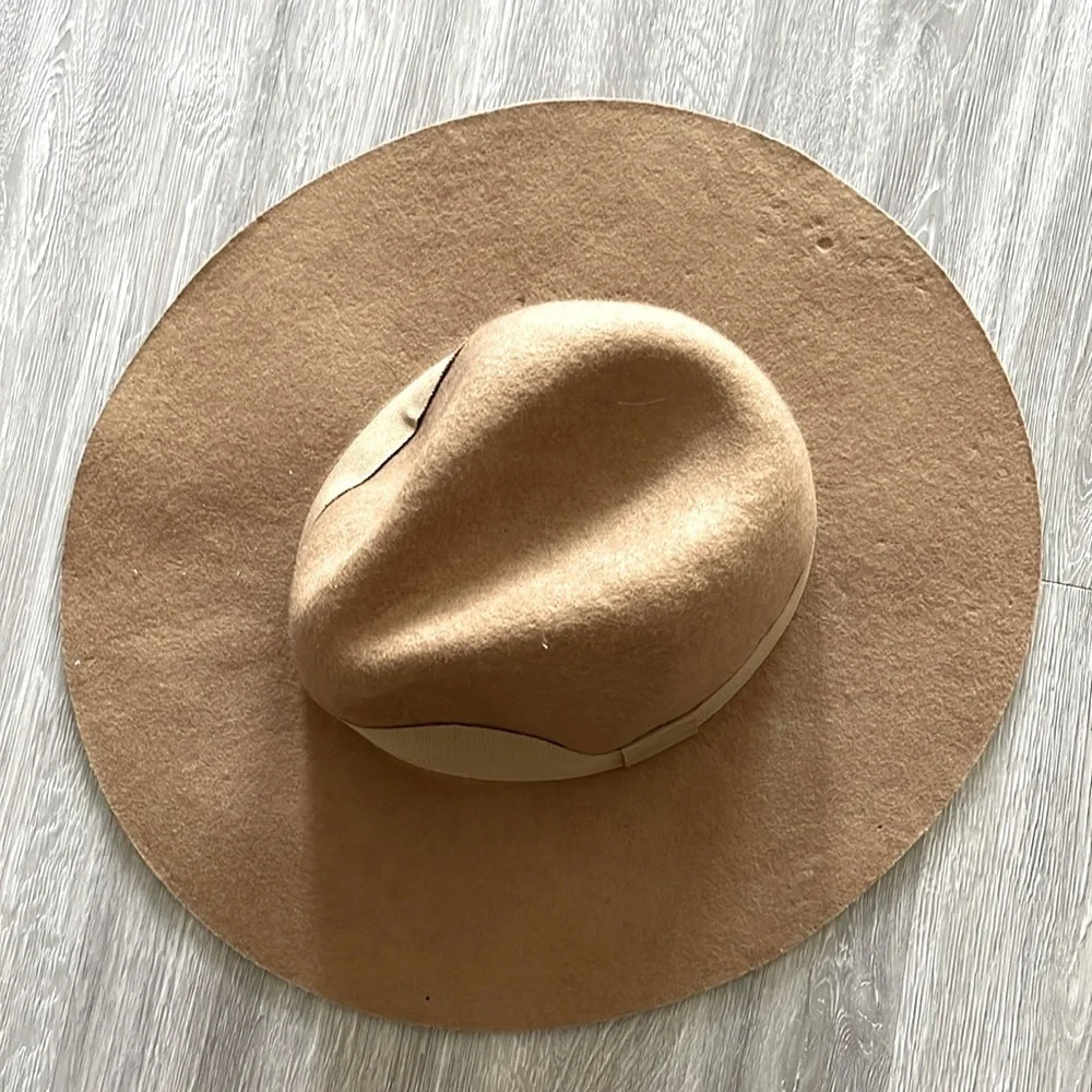 Twiggy London Women's Fedora Floppy Hat 100% Wool Felt Tan Wide Brim Western